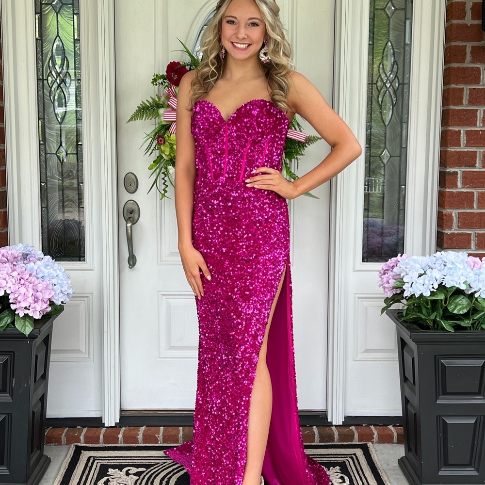 Sherri Hill Fuchsia Sequin Strapless Gown - Picture 3 of 3